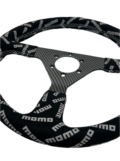 Momo Track Style Black Suede Racing Steering Wheel with Carbon Center - Korvel
