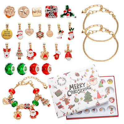 DIY creative children's bracelet jewelry 24-grid calendar Christmas holiday surprise blind box silver set - Korvel