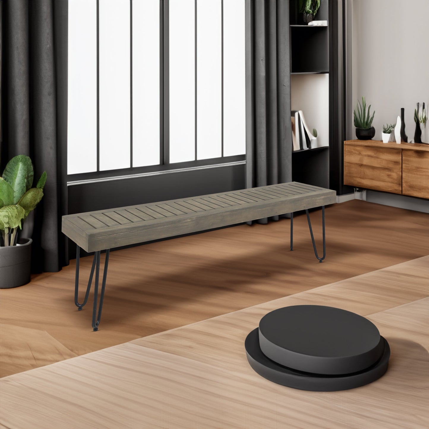 Jane Industrial Wood and Metal Dining Bench