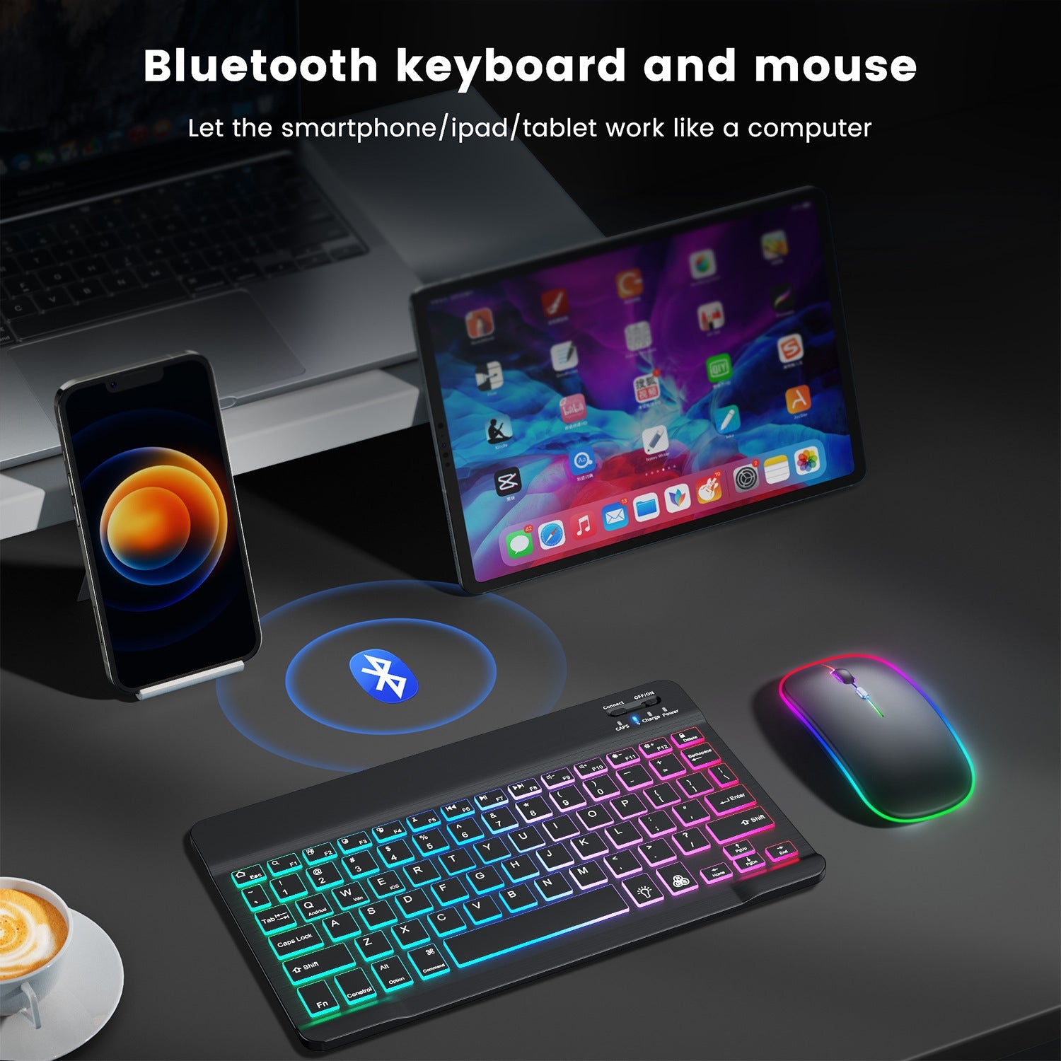 Suitable for iPad gradient luminous wireless keyboard and mouse set tablet Bluetooth keyboard - Korvel