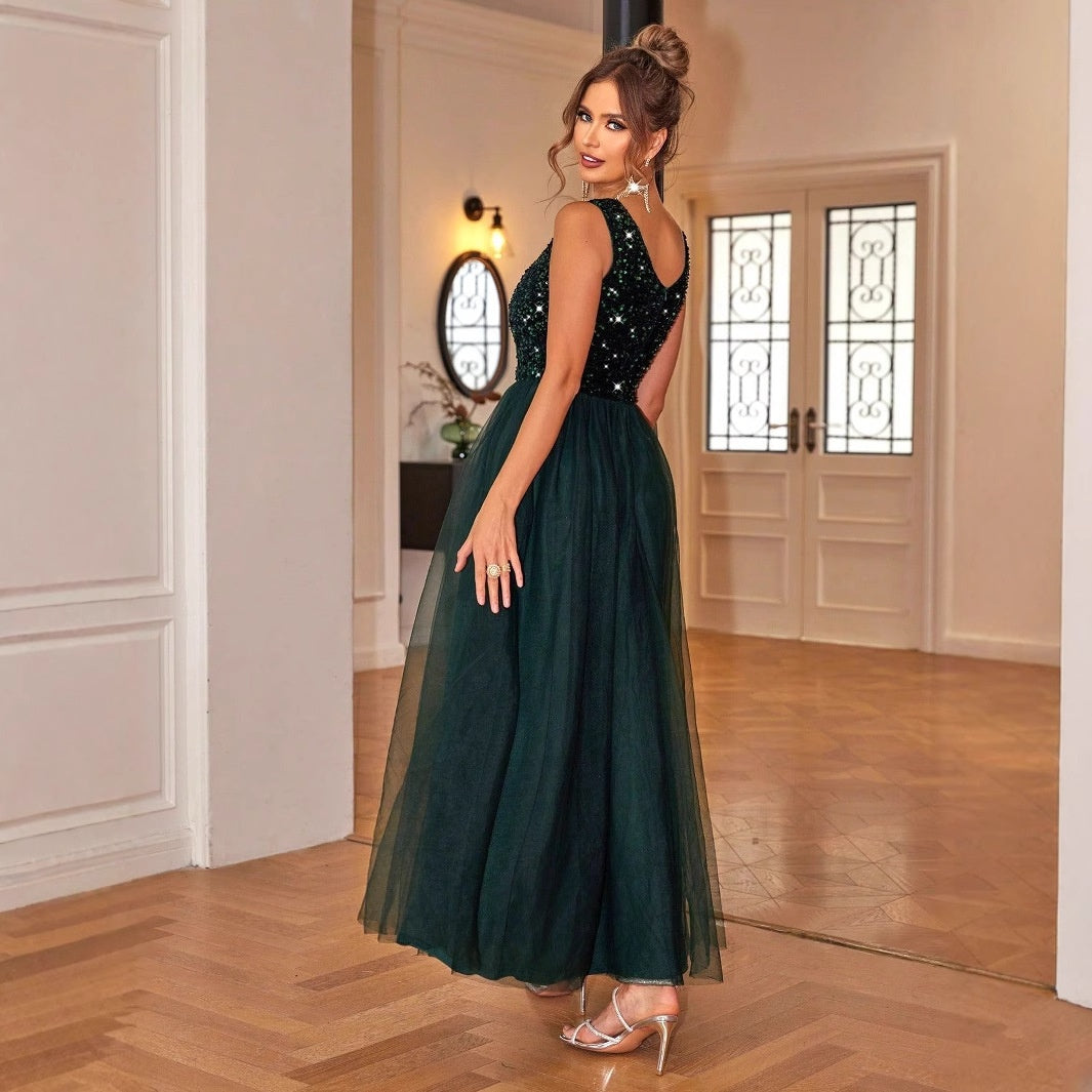 Robe Évasée Sans Manches en Maille Brillante pour Femmes ElegantStyle
