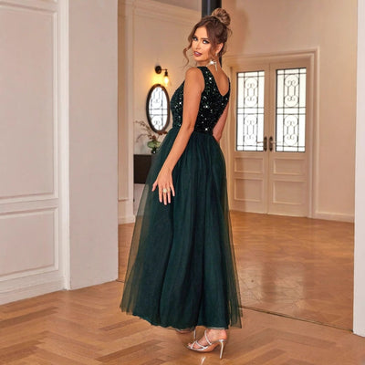 ElegantStyle Sleeveless Women's Shiny Mesh Swing Dress