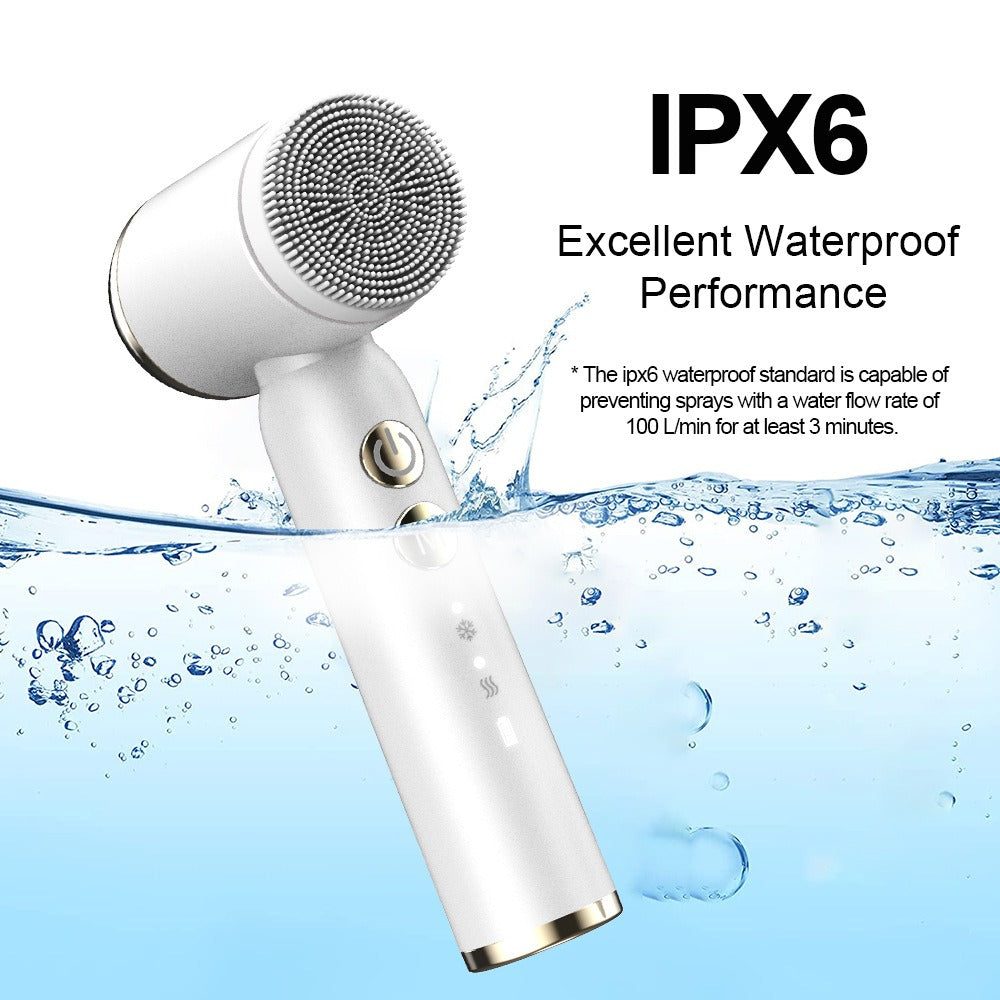 6-In-1 Hot And Cold Facial Cleanser Display Cleansing Brush Ultrasonic Facial Cleanser Pore Cleaning Silicone Beauty Instrument - Korvel
