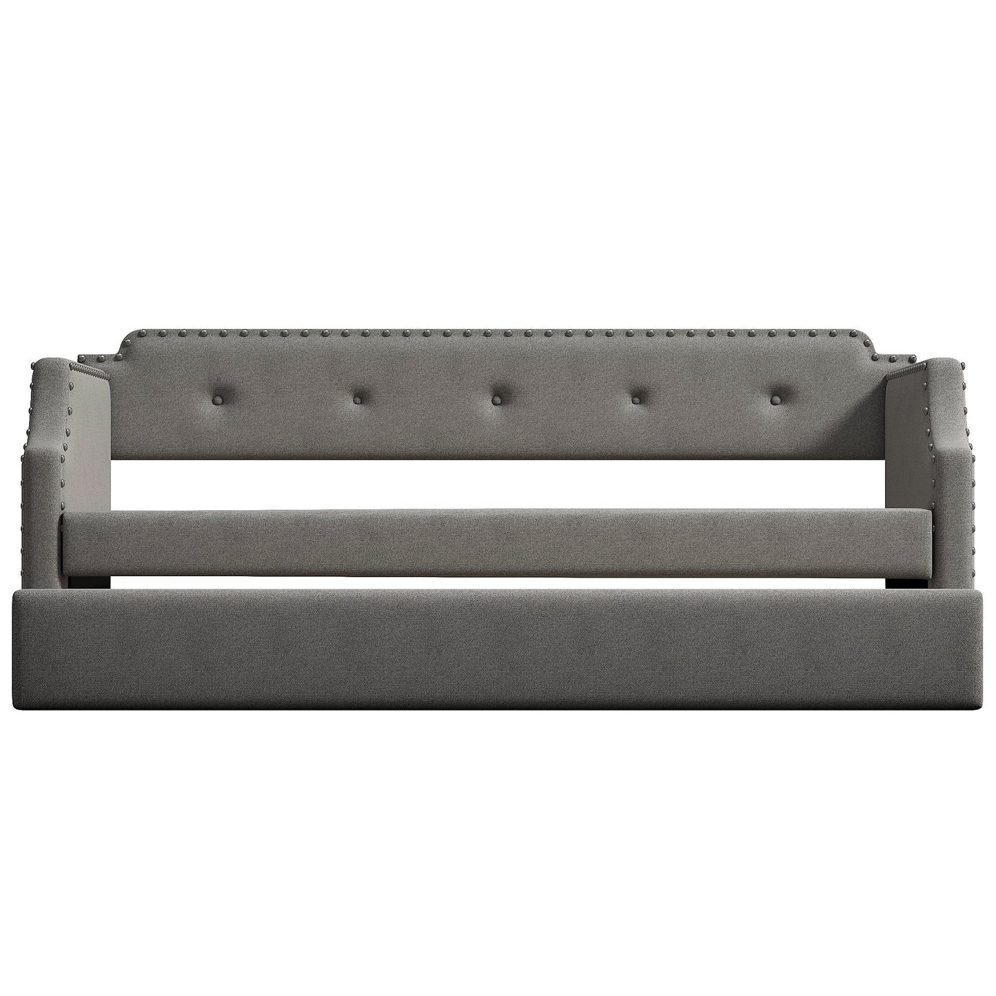 Upholstered Daybed with Trundle, Wood Slat Support,Upholstered Frame Sofa Bed   Twin Gray - Korvel
