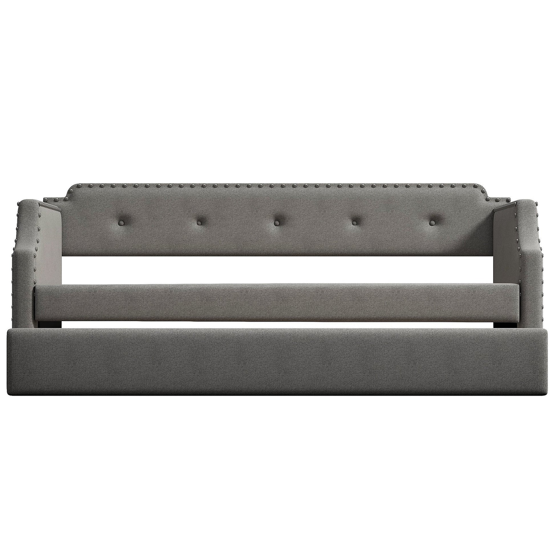 Upholstered Daybed with Trundle, Wood Slat Support,Upholstered Frame Sofa Bed   Twin Gray - Korvel