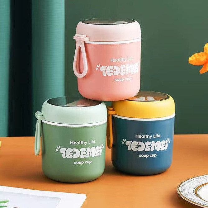 Japanese style simple sealed 304 stainless steel insulated breakfast cup with lid and spoon - Korvel