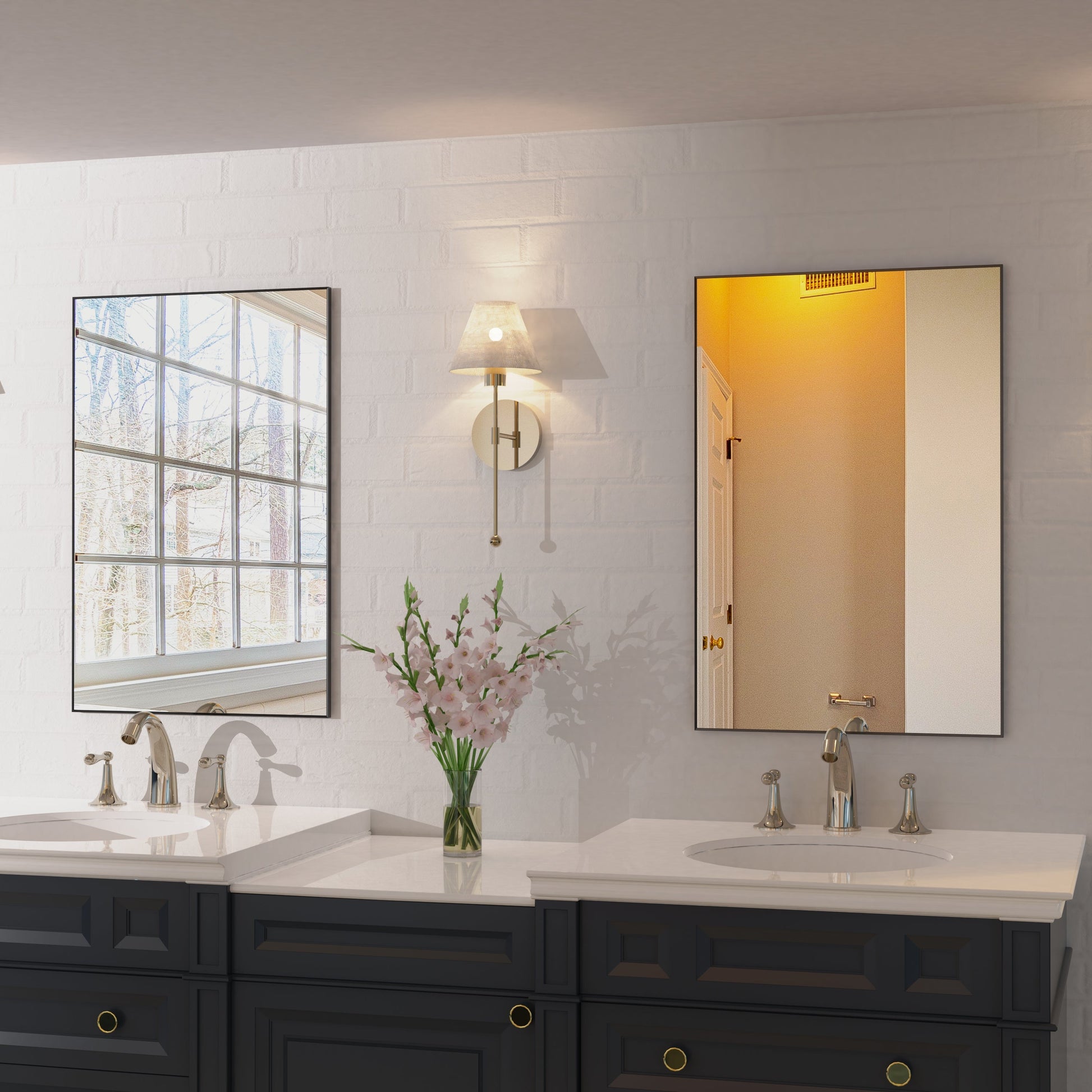 36x24 inch modern black bathroom mirror with aluminum frame decorative wall mirror suitable for living room, bedroom - Korvel
