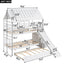 Twin over Twin House Bunk Bed with Trundle and Slide Storage Staircase Roof and Window Design  White - Korvel