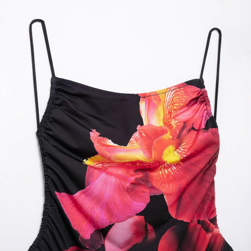 Sexy lace up floral print swimsuit jumpsuit for women - Korvel