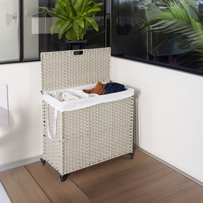 Premium Laundry Hamper with Lid and Wheels - 160L Grey