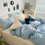 Washed Cotton Solid Color Double Spliced Four-Piece Bedding Set - Sheet, Quilt Cover, Pillowcases for Employee and Dormitory Use - Korvel