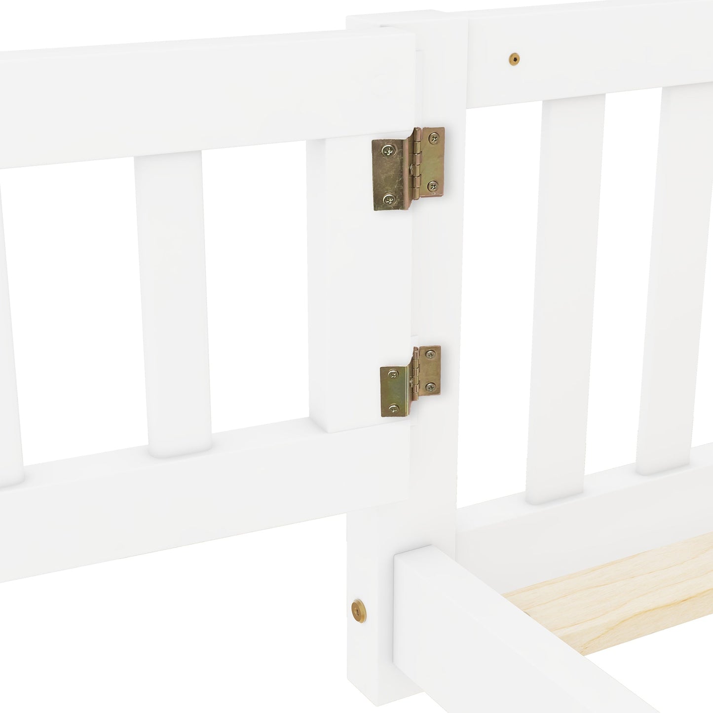 Queen Size Bed Floor Bed with Safety Guardrails and Door for Kids, White - Korvel