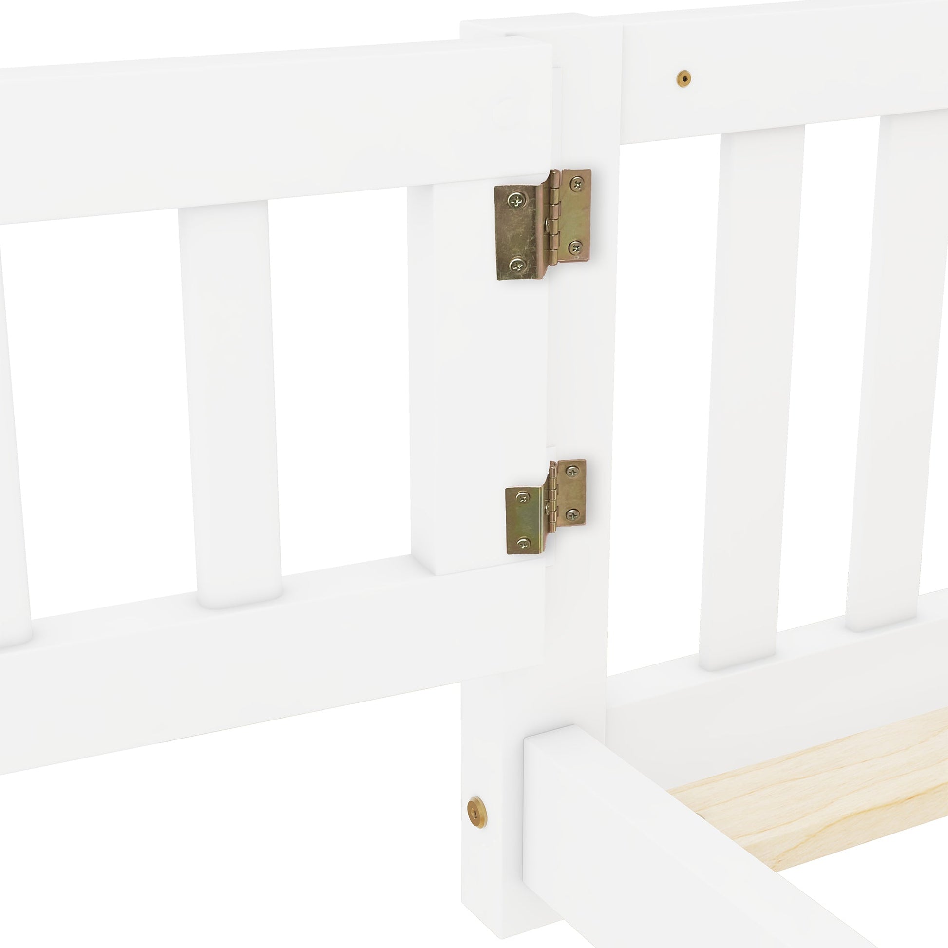 Queen Size Bed Floor Bed with Safety Guardrails and Door for Kids, White - Korvel