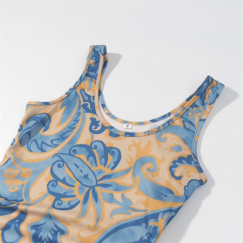 Robe élégante sans manches à franges imprimée