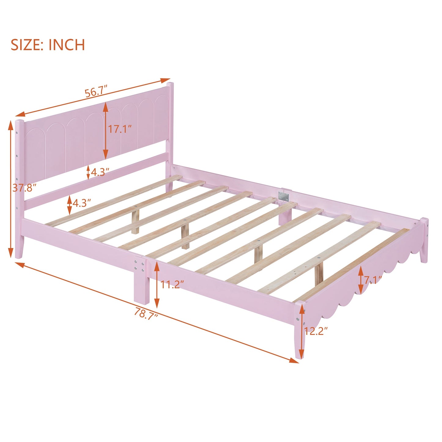 Full Size Retro Pink Wood Platform Bed Frame