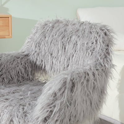 GREY Faux Fur Upholstered Make up chair Side Dining Chair with Metal Leg(GREY+Beech Metal Leg) - Korvel