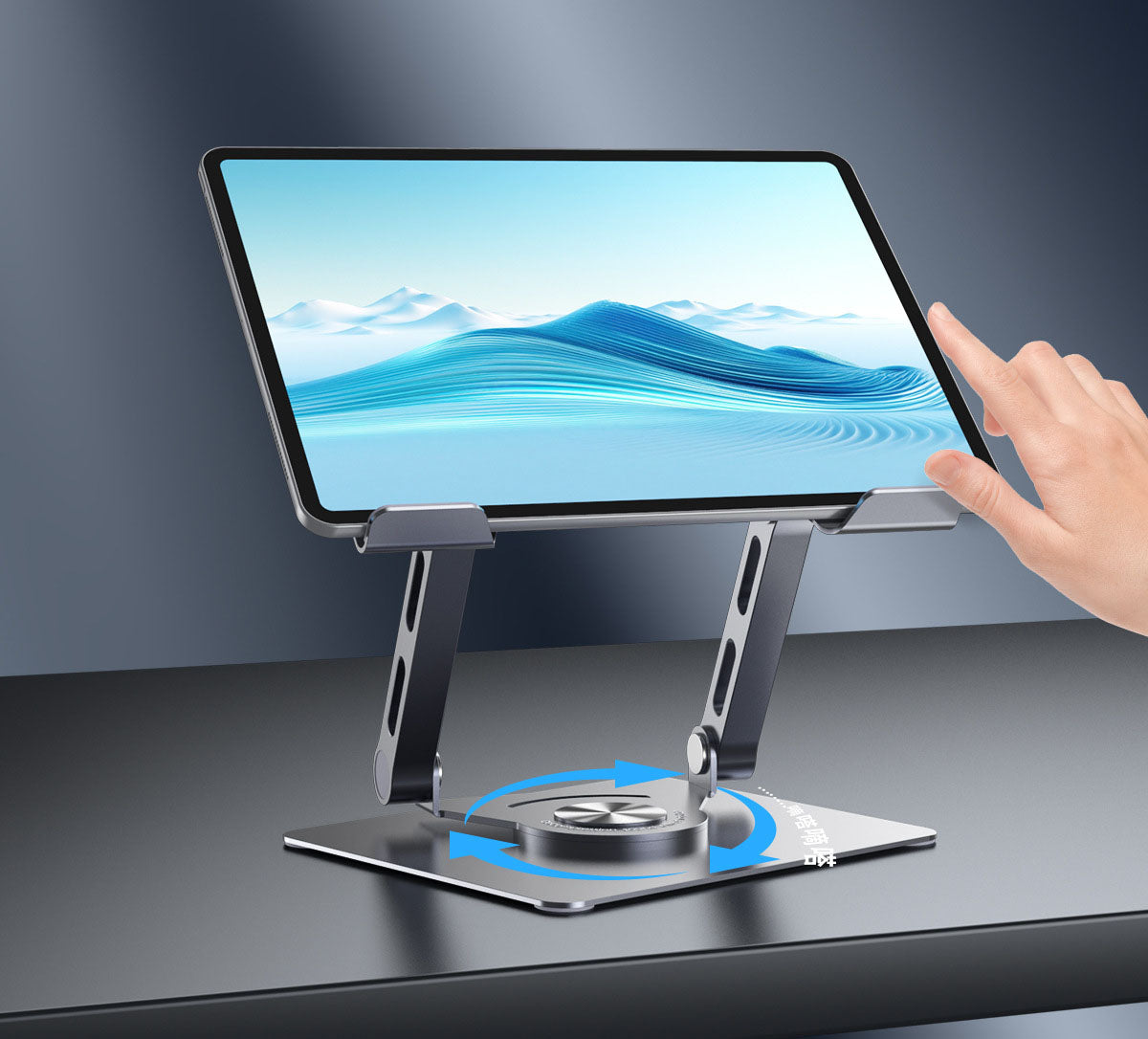 Dual arm support tablet stand with infinite adjustment, rotation, folding, heat dissipation, gaming phone stand - Korvel