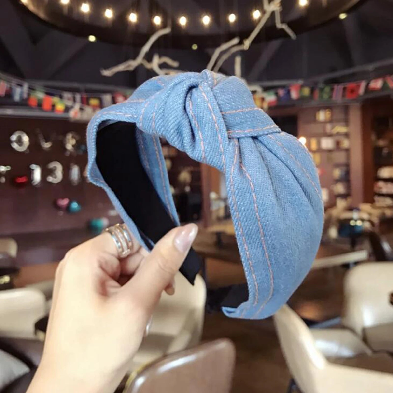 New Fashion Denim Hairband Wide Side Headband Center Knot Headwear Soft Turban Hair Accessories - Korvel