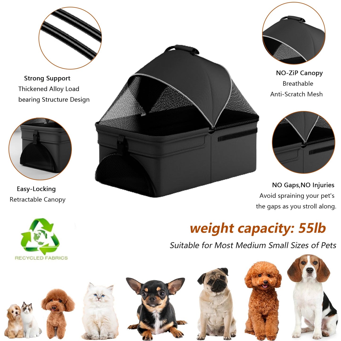 Poussette pour chien 2-en-1 pliable avec transporteur amovible
