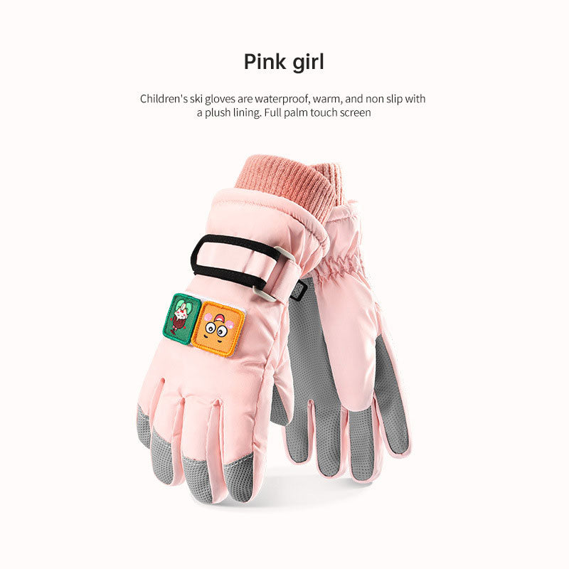 Winter children skiing gloves cycling waterproof windproof cashmere thick warm gloves children - Korvel