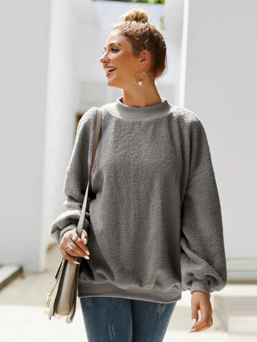 Casual round neck long sleeved velvet shirt women's top velvet shirt - Korvel