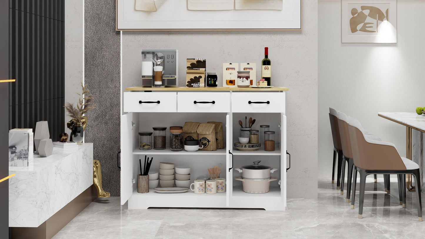 Farmhouse Buffet Cabinet Storage Sideboard with 3 Drawers and 3 Doors for Dining Living Room Kitchen Cupboard-White - Korvel
