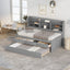 Twin Size Wooden Captain Bed with Built-in Bookshelves,Three Storage Drawers and Trundle Light Grey - Korvel