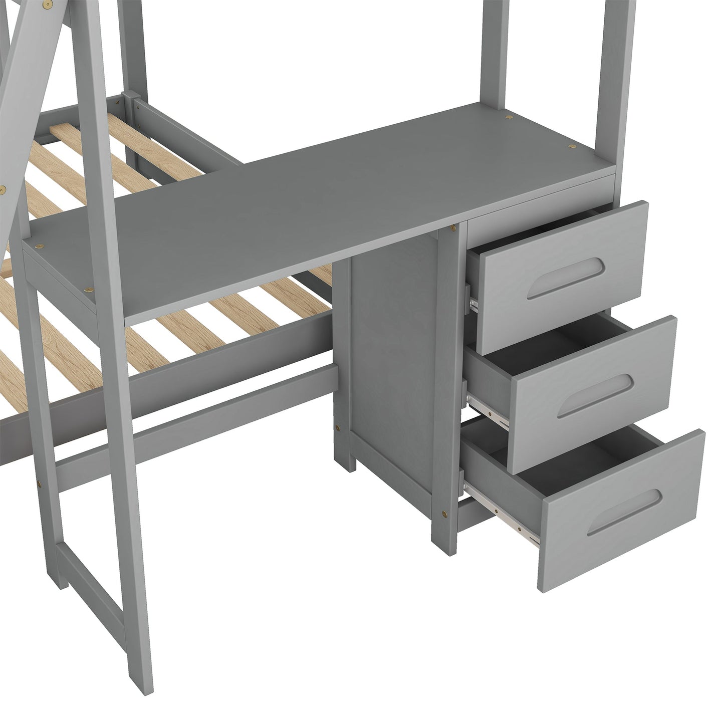 Twin over Full Bunk Bed with Built-in Desk and Three Drawers Grey - Korvel