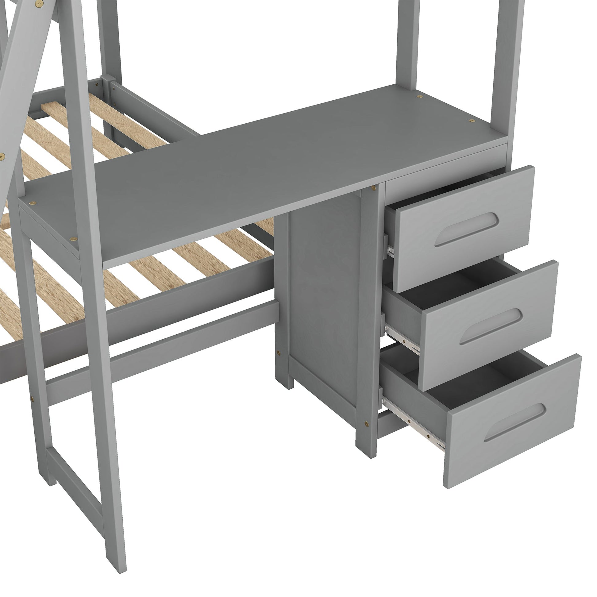 Twin over Full Bunk Bed with Built-in Desk and Three Drawers Grey - Korvel