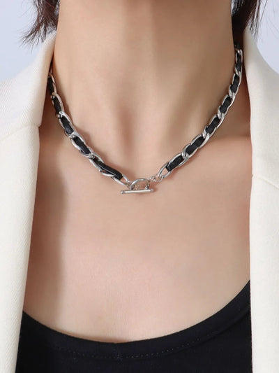Hip hop design neck chain titanium steel plated 18k real gold leather rope necklace - Korvel