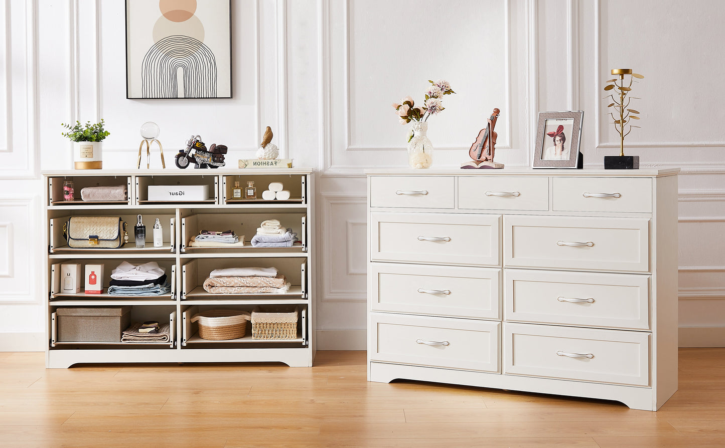 Elegant 9-Drawer Dresser with Antique Handles