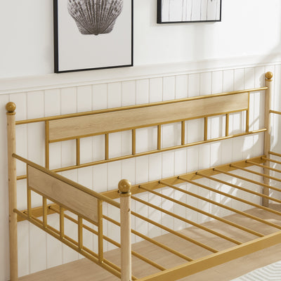 Cama nido de metal dorado elegante con trundle - Tamaño individual
