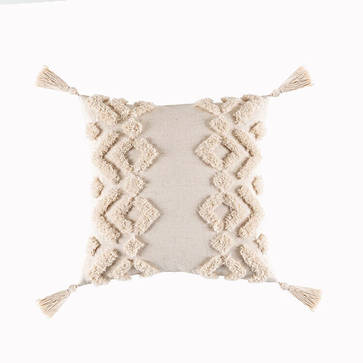 Tassels Cushion Cover 45x45cm Beige White Pillow Covers Decorative Pillow Case Square Home Boho Decor Macrame Pillowcase - Korvel