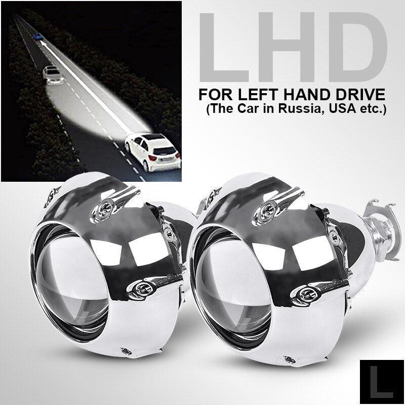 RACBOX 2Pcs 2.5 Inch Universal Bi Xenon HID Projector Lens Silver Black Shroud H1 Xenon LED Bulb H4 H7 Motorcycle Car Headlight - Korvel