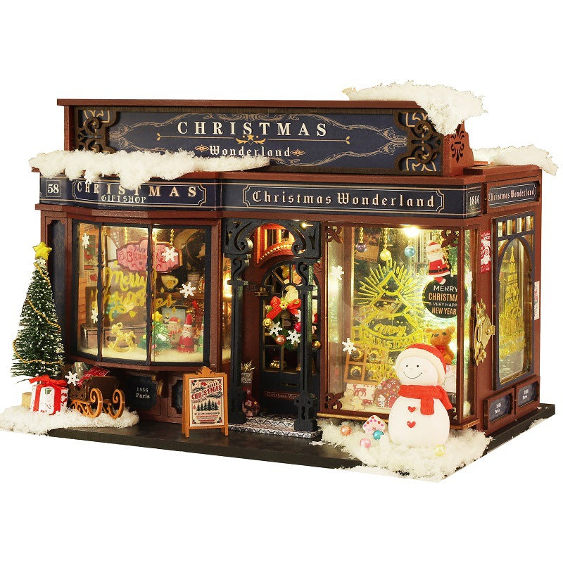 Maisons de poupées en bois DIY Joyeux Noël Wonderland avec lumière LED