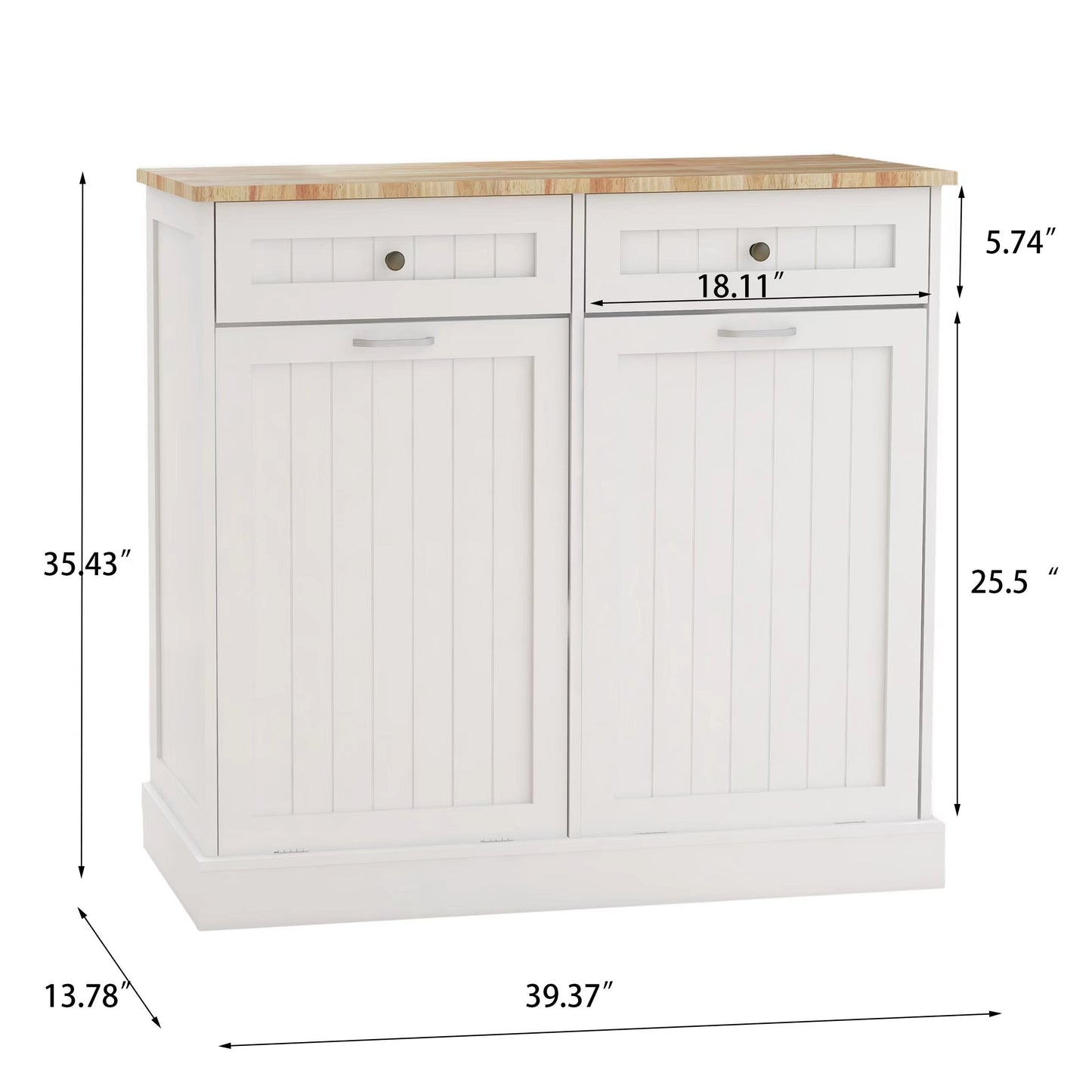 Two Drawers and Two-Compartment Tilt-Out Trash Cabinet Kitchen Trash Cabinet-White - Korvel