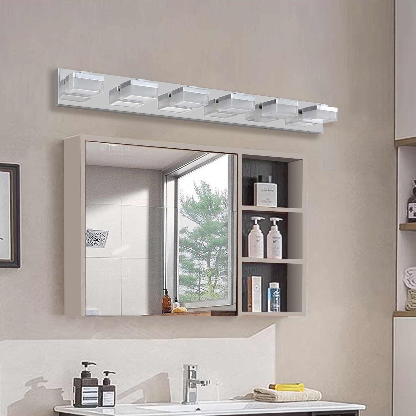 Applique de miroir LED moderne à 6 lumières en chrome