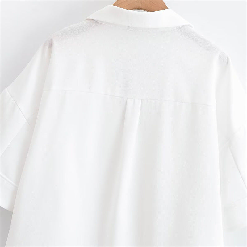 Elegant  Style Women's Fashion Casual Versatile V-Neck Short Sleeve Crop Shirt - Korvel