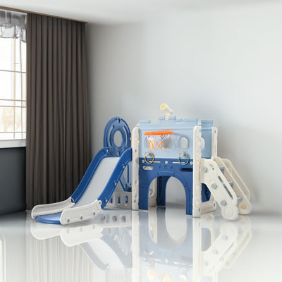 9-1 Toddler Slide Set,Kids Slide for Toddlers Ages 1+, Basketball Hoop, Tunnel and Storage Space, Pirate Ship Themed Slide - Korvel