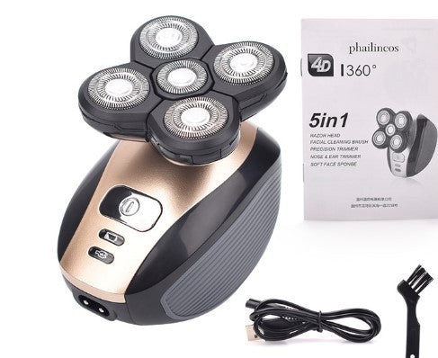 Multifunctional 5-Head Shaver Rechargeable Razor Water Washing Bald Head Machine Five-In-One Razor - Korvel
