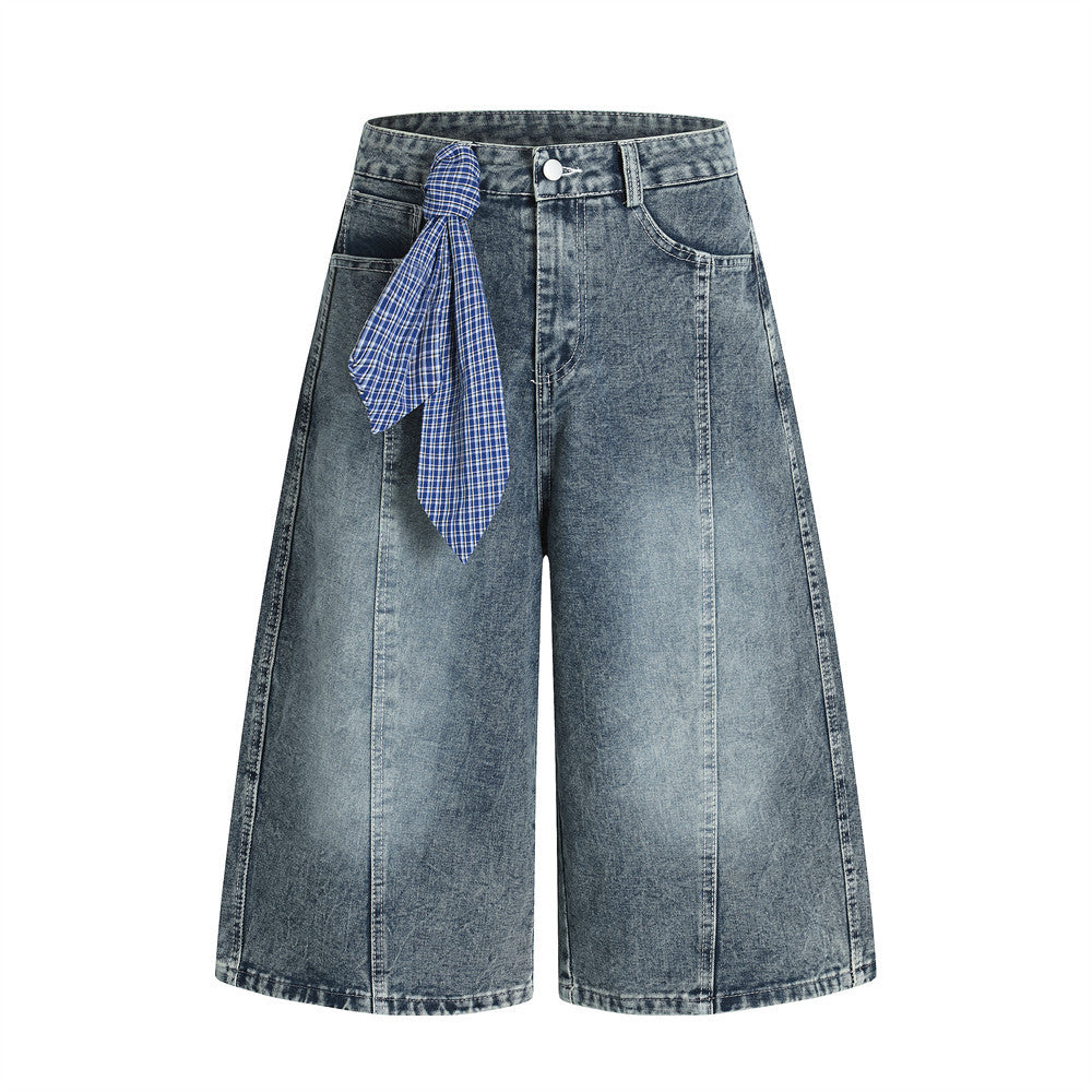 Punk Washed Distressed Denim Shorts for Men