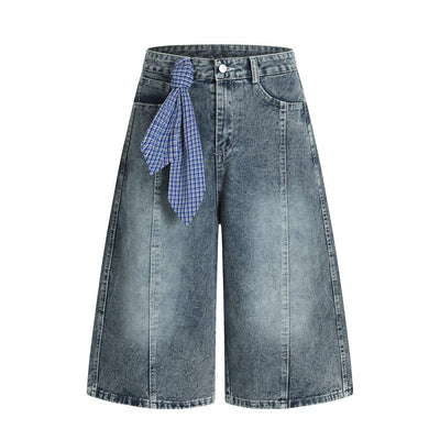 Punk Washed Distressed Denim Shorts for Men