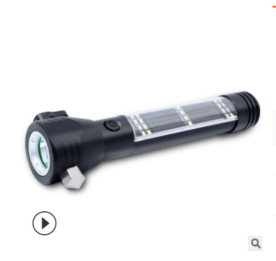 Solar Power LED Flashlight Multi-Functional Safety Hammer Torch Light USB Power Bank Magnet Survival Tool Emergency Light - Korvel