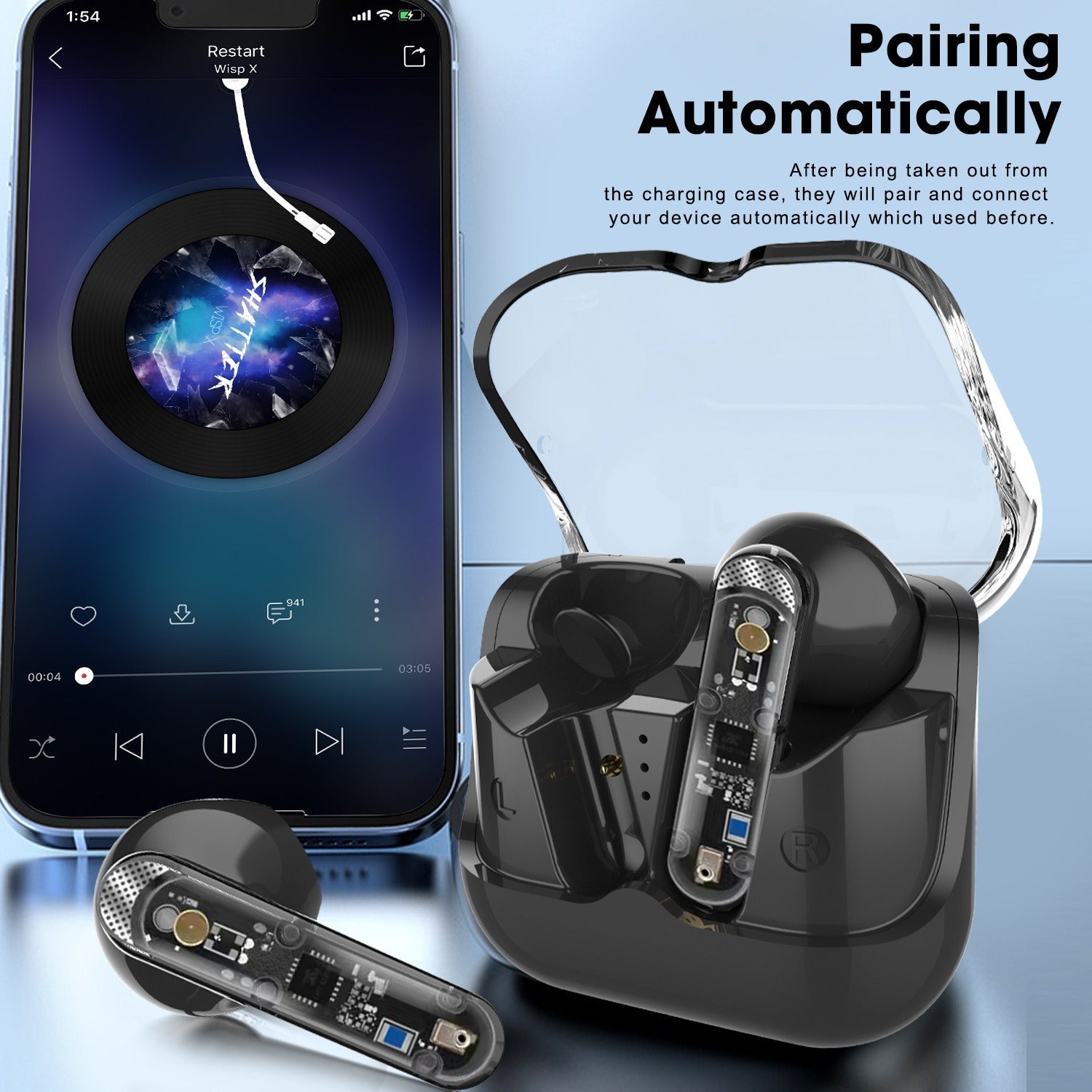 AKZ-S26 Wireless Sports Earphones Mini Transparent Shell Bluetooth Earphones TWS Lightweight Running Tpye-c Heavy Bass - Korvel