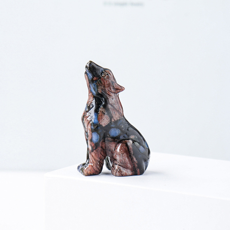 Natural Crystal Wolf Cub Carving - Premium Home Decor