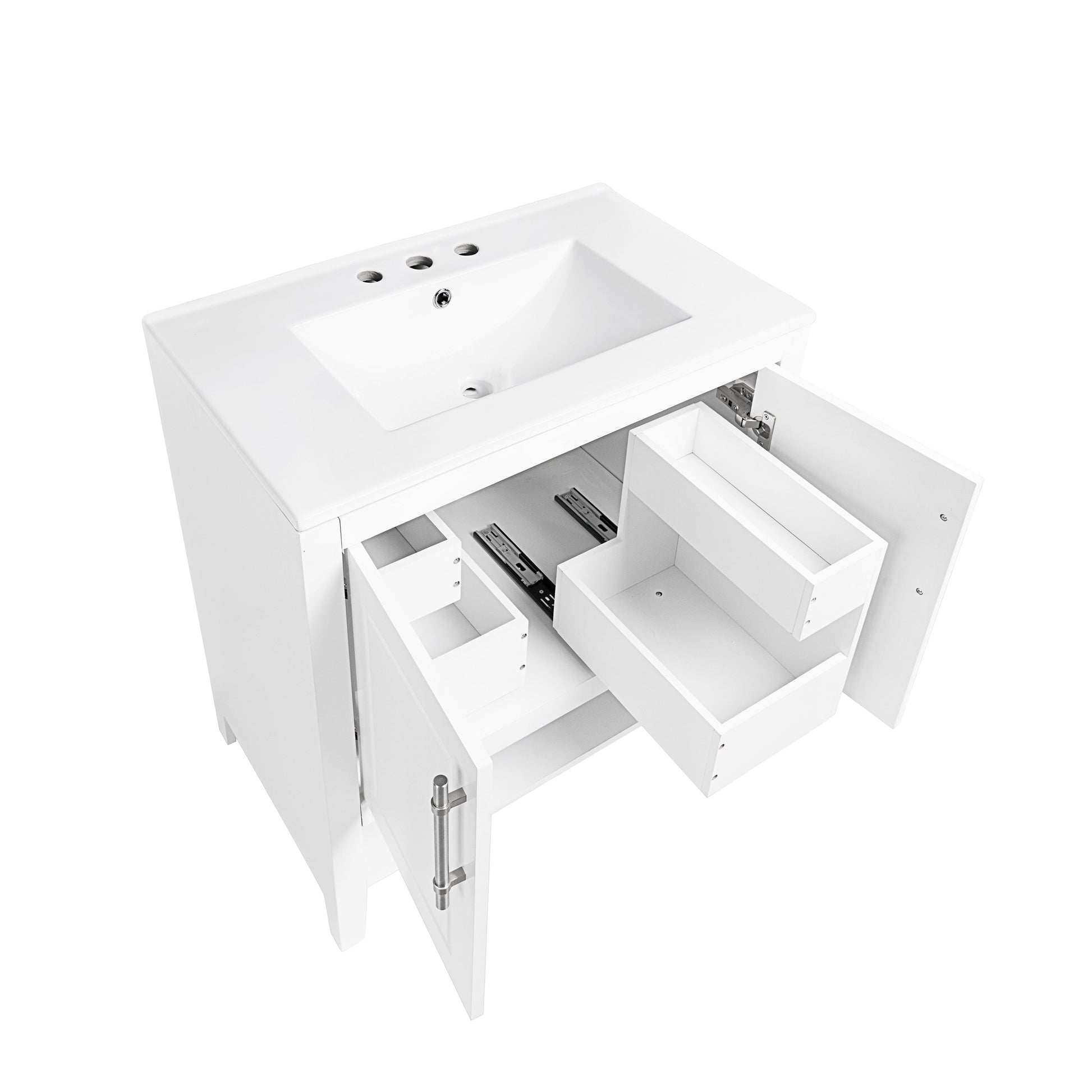30" Bathroom Vanity with Sink  Multi-functional Bathroom Cabinet with Doors and Drawers Solid Frame and MDF Board, White - Korvel
