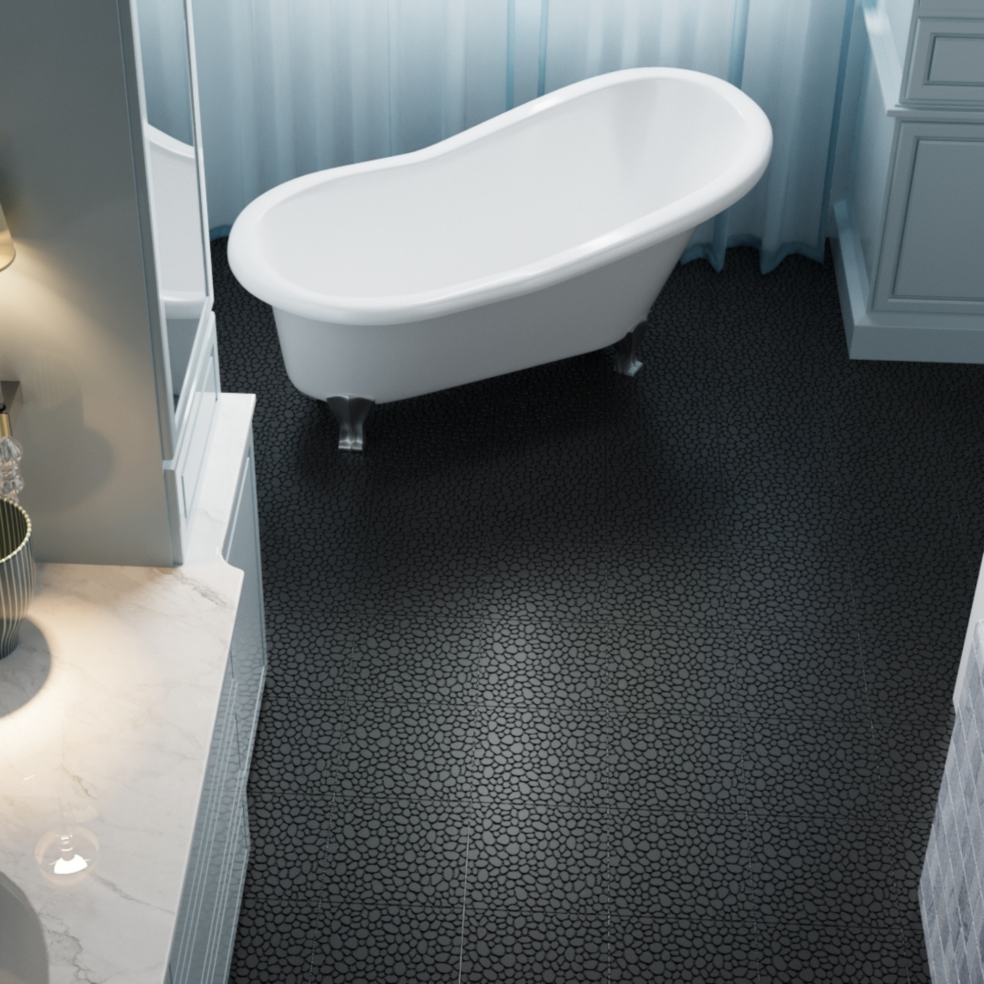 12 x 12 inch black interlocking deck tiles, plastic waterproofing, pebble pattern, pack of 12 - Korvel