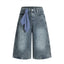 Punk Washed Distressed Denim Shorts for Men