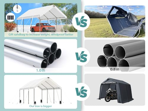 Sannwsg 10 * 20 ultra large portable carport garage, adjustable from 9.5 feet to 11 feet, with detachable roof and side walls - Korvel