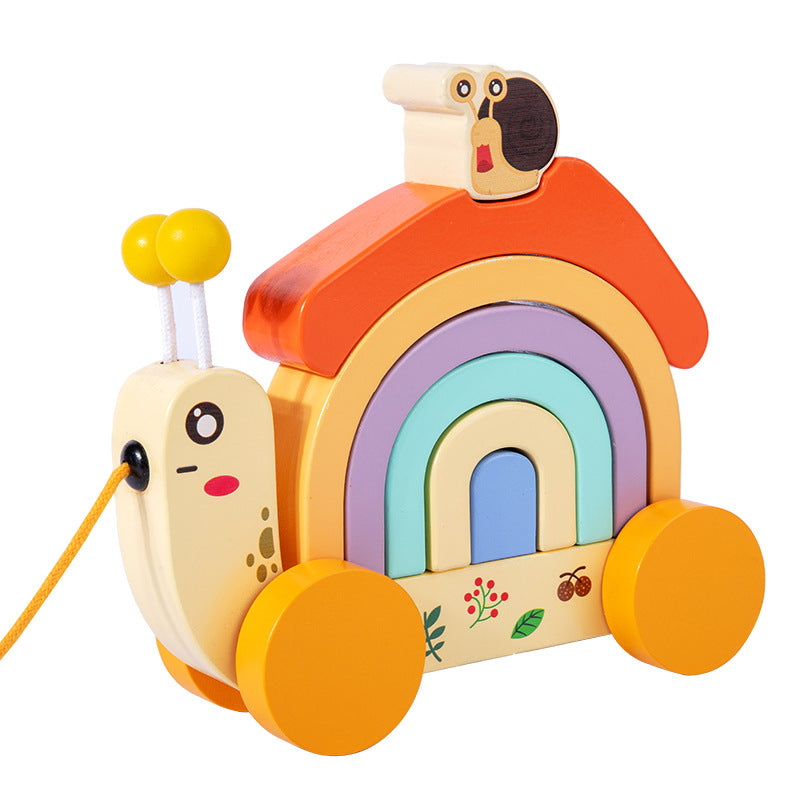 Tracteur Escargot Arc-en-Ciel en Bois - Jouet d'Activité de Correspondance de Couleurs